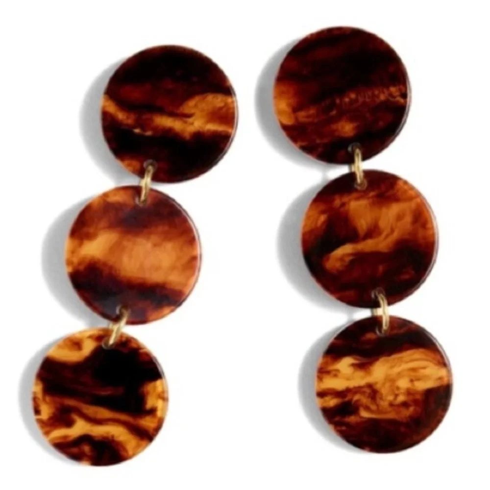 J CREW FAUX CARAMEL TORTOISESHELL RESIN DISC DROP PIERCED EARRINGS
